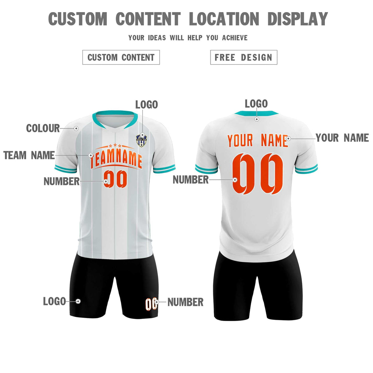 Custom White Classic Striped Personalized Football Kit Jersey