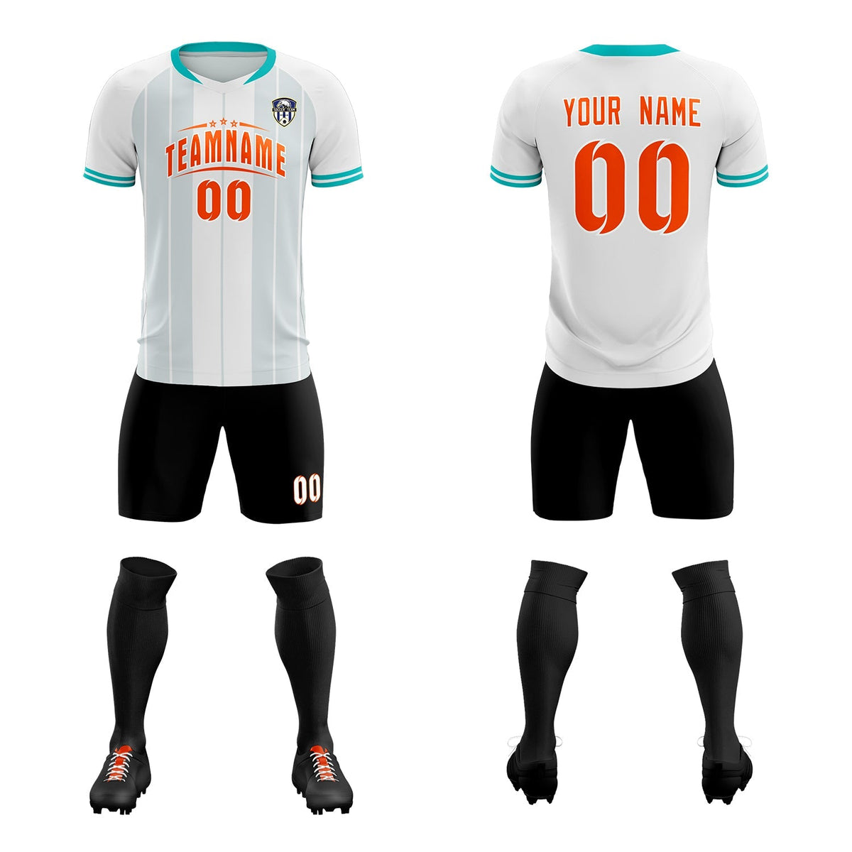 Custom White Classic Striped Personalized Football Kit Jersey