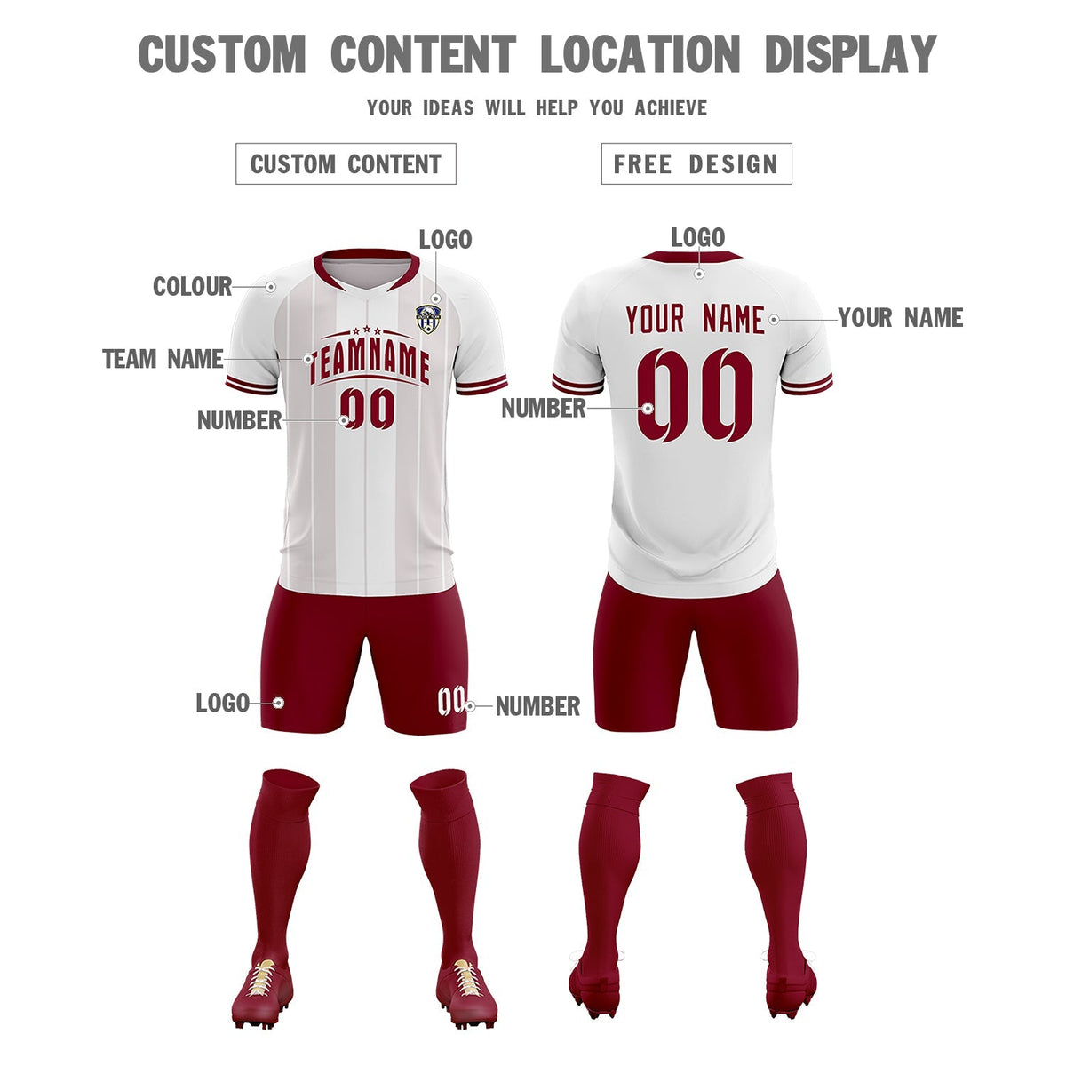 Custom White Classic Striped Personalized Football Kit Jersey