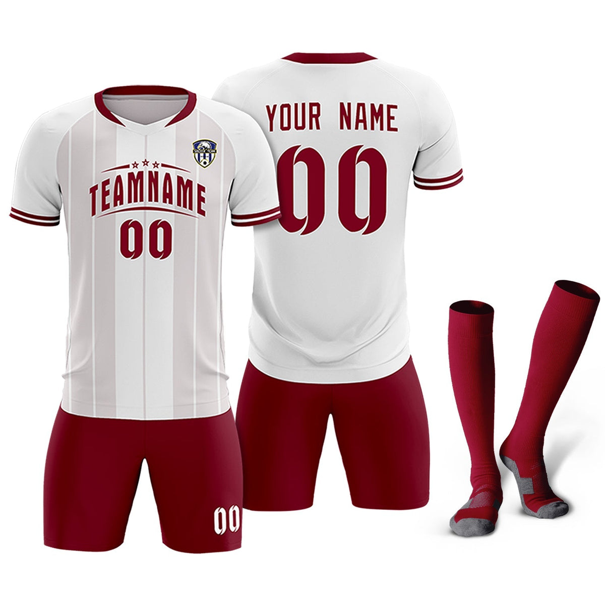 Custom White Classic Striped Personalized Football Kit Jersey