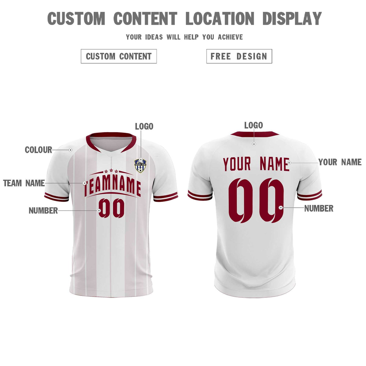 Custom White Classic Striped Personalized Football Kit Jersey
