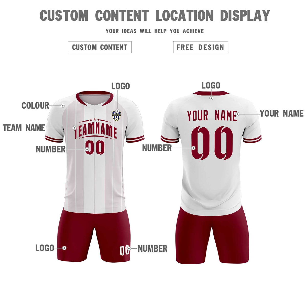 Custom White Classic Striped Personalized Football Kit Jersey