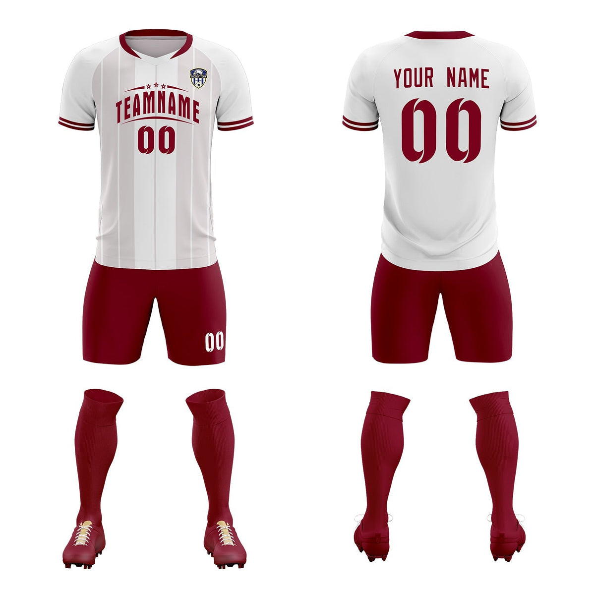 Custom White Classic Striped Personalized Football Kit Jersey