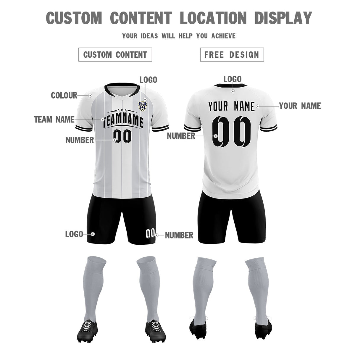 Custom White Classic Striped Personalized Football Kit Jersey