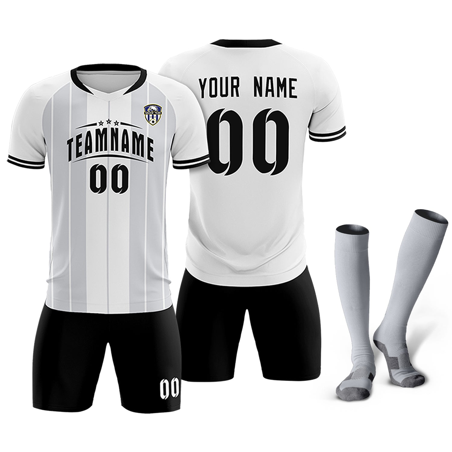 Custom White Classic Striped Personalized Football Kit Jersey