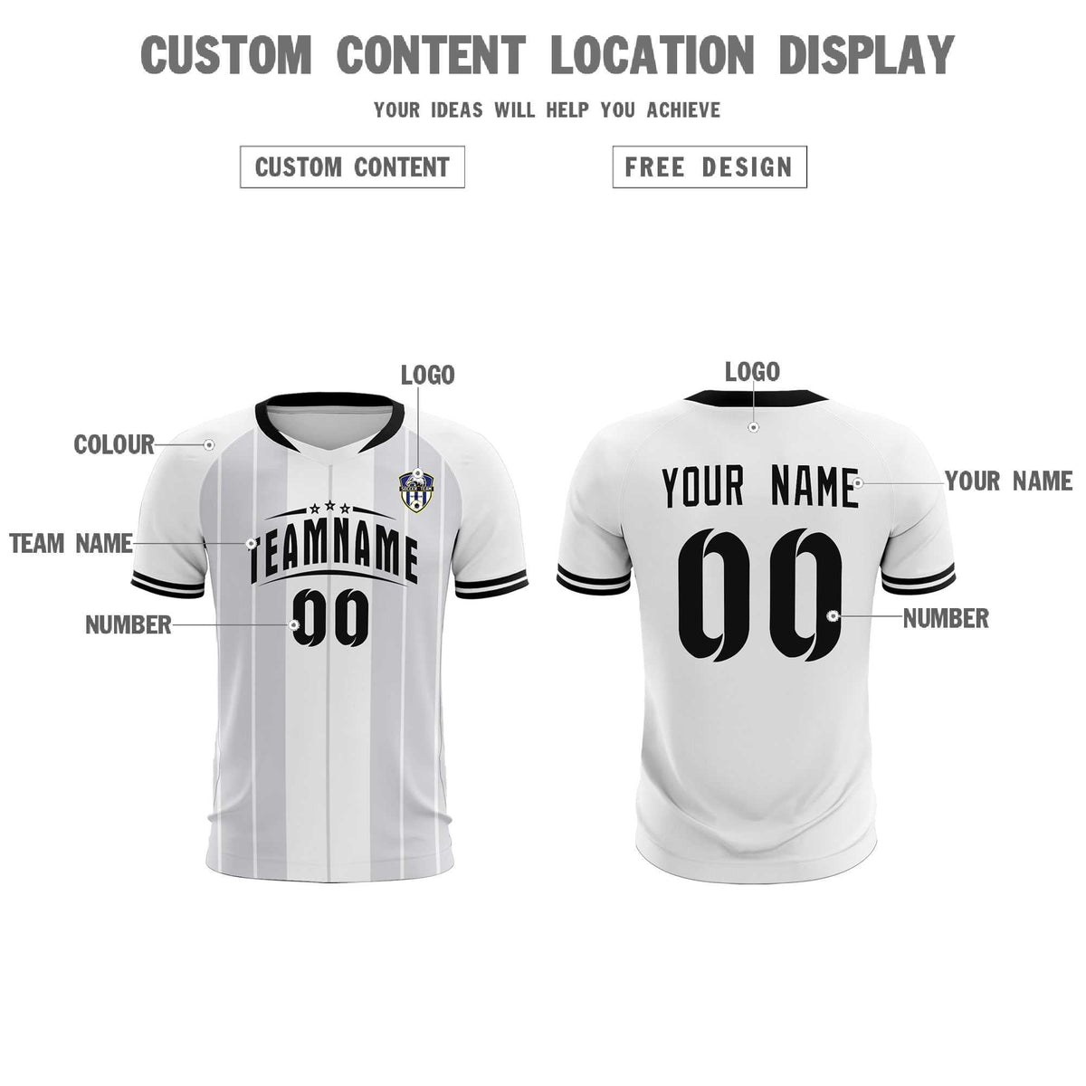 Custom White Classic Striped Personalized Football Kit Jersey