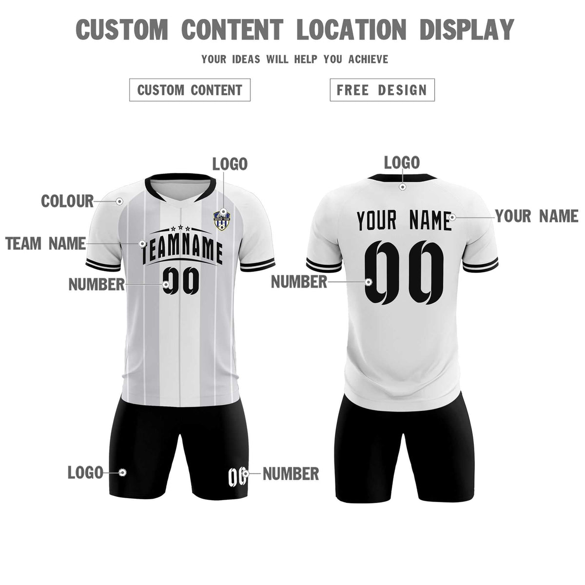 Custom White Classic Striped Personalized Football Kit Jersey