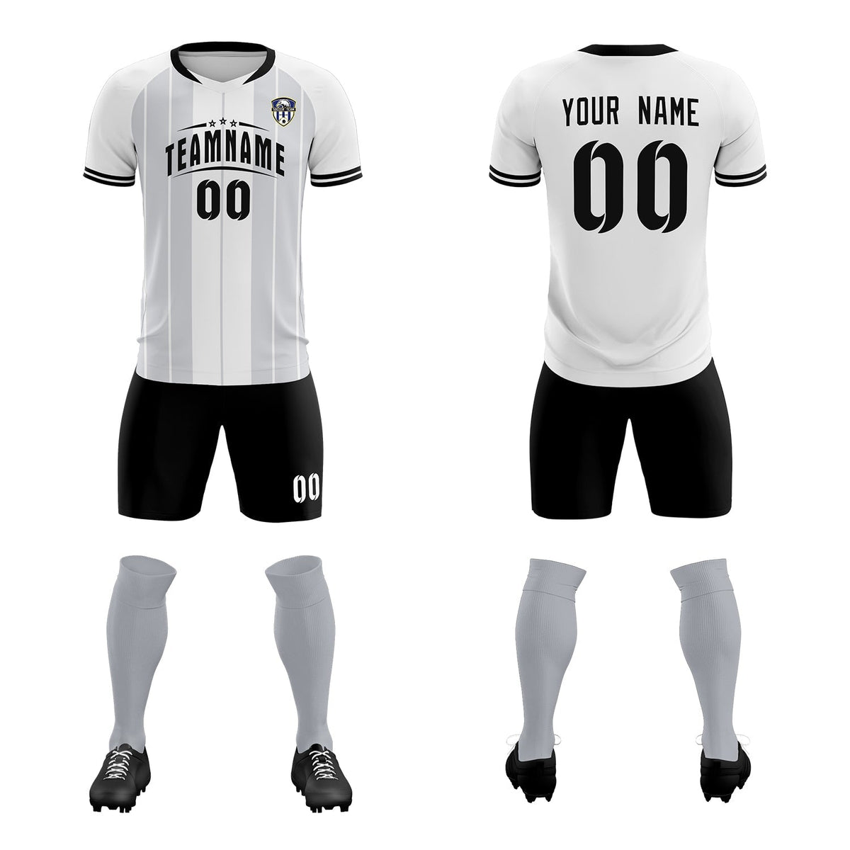 Custom White Classic Striped Personalized Football Kit Jersey