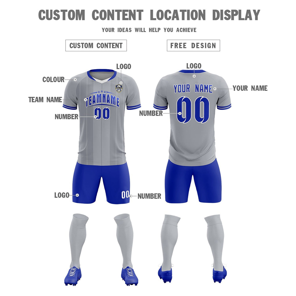 Custom Gray Classic Striped Personalized Football Kit Jersey