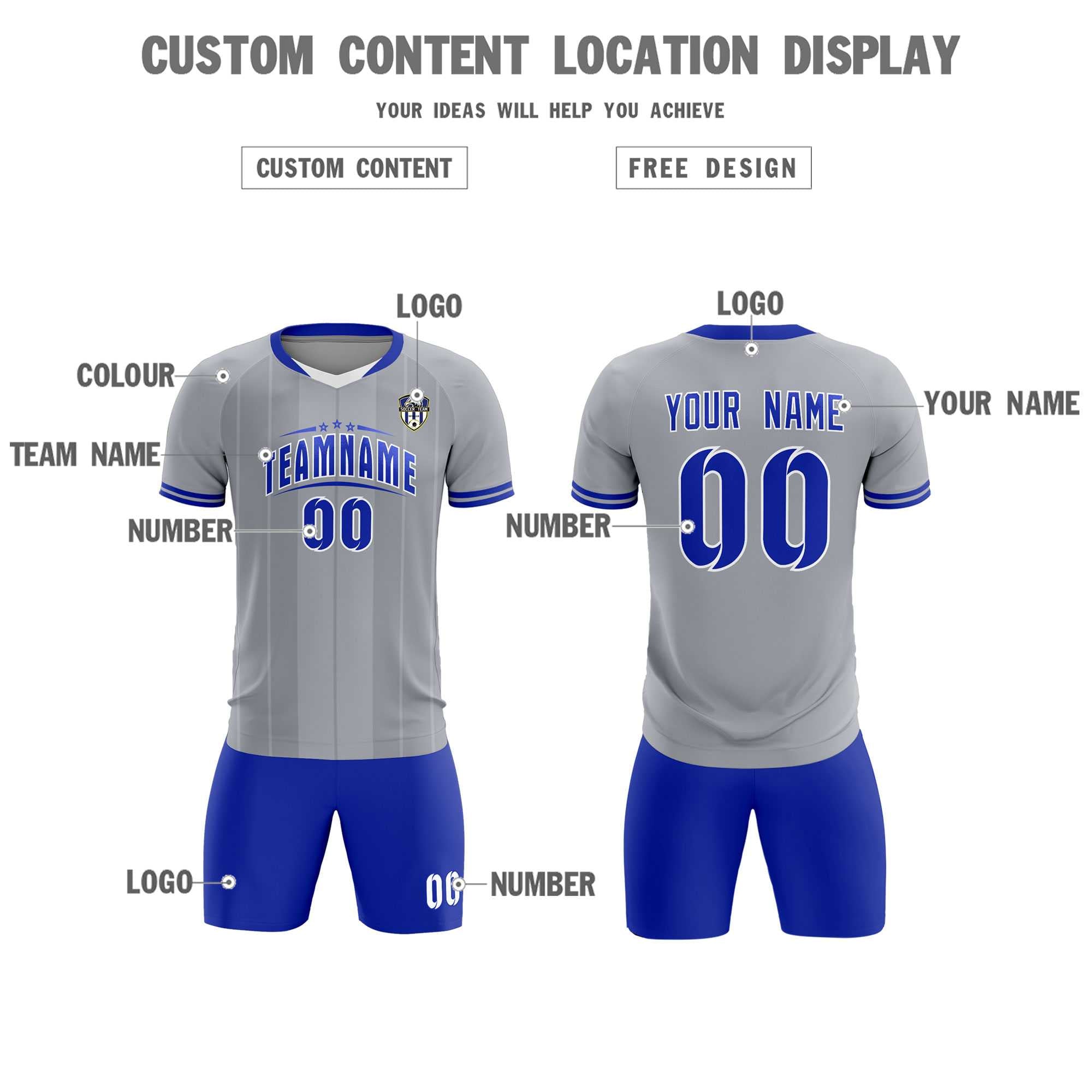 Custom Gray Classic Striped Personalized Football Kit Jersey