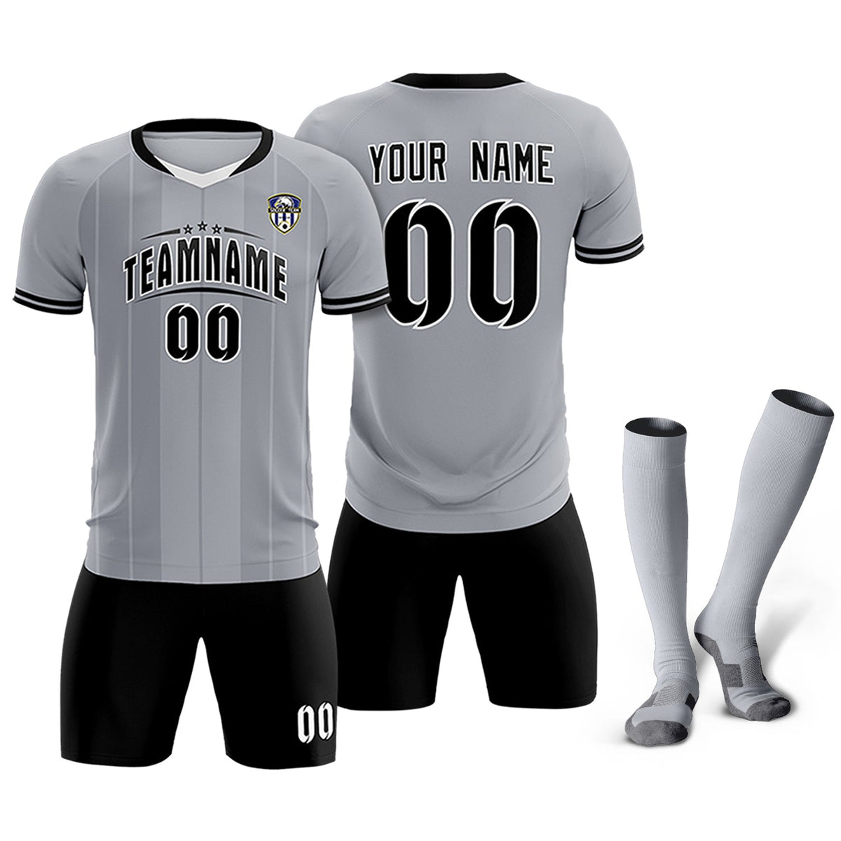 Custom Gray Classic Striped Personalized Football Kit Jersey