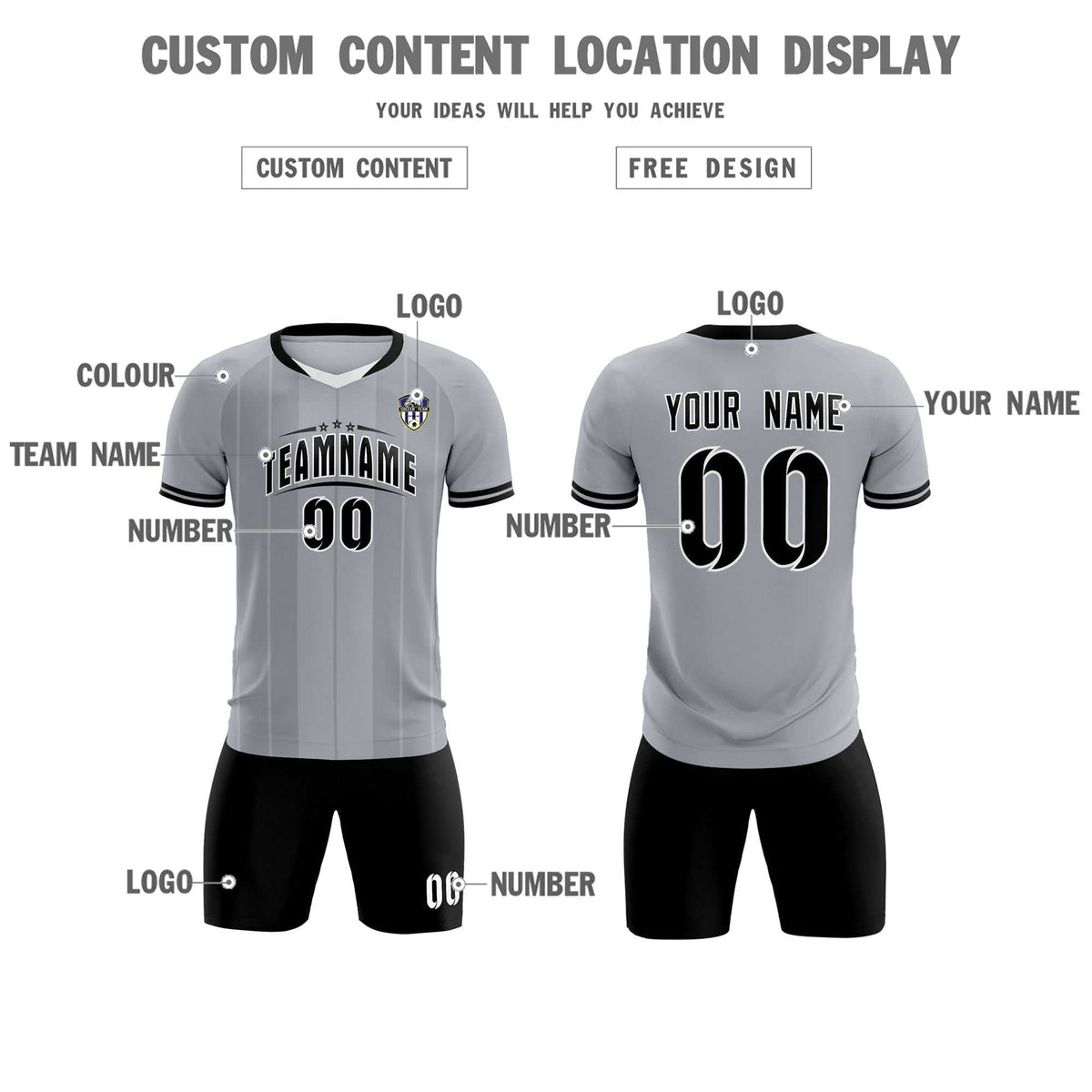 Custom Gray Classic Striped Personalized Football Kit Jersey