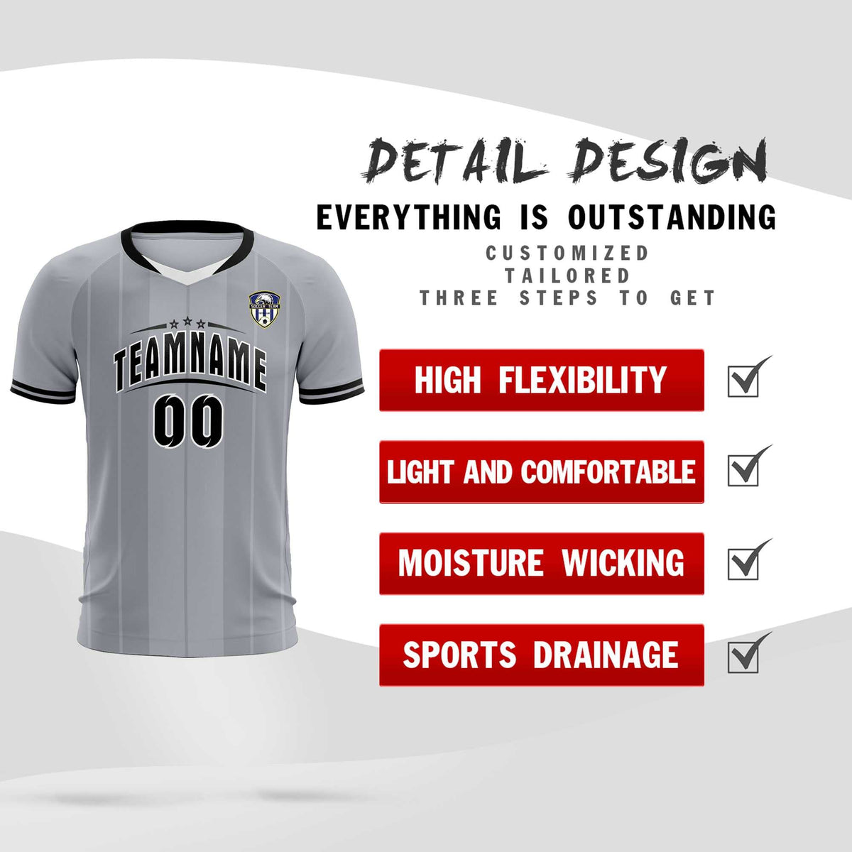 Custom Gray Classic Striped Personalized Football Kit Jersey