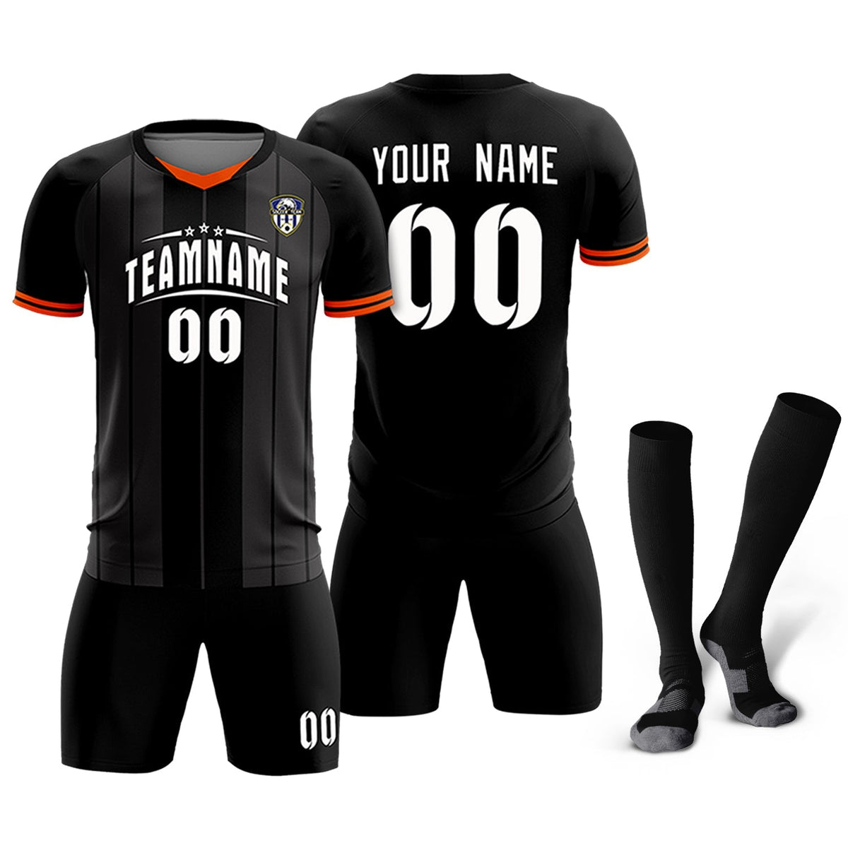 Custom Black Classic Striped Personalized Football Kit Jersey