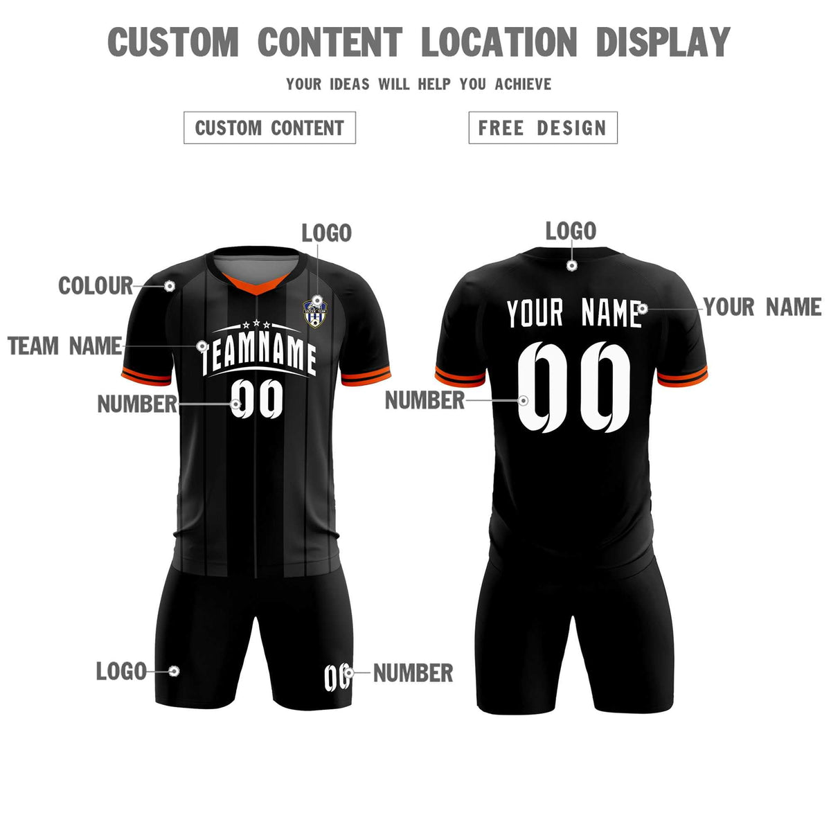 Custom Black Classic Striped Personalized Football Kit Jersey