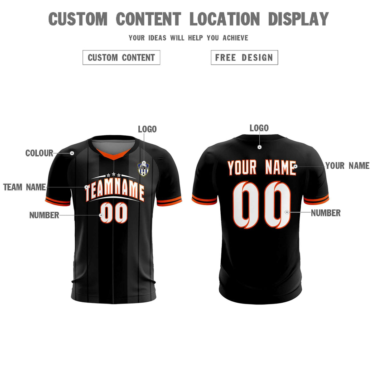 Custom Black Classic Striped Personalized Football Kit Jersey