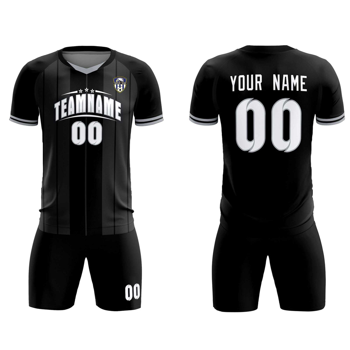 Custom Black Classic Striped Personalized Football Kit Jersey