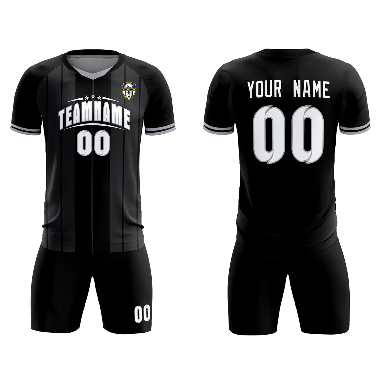Custom Black Classic Striped Personalized Football Kit Jersey