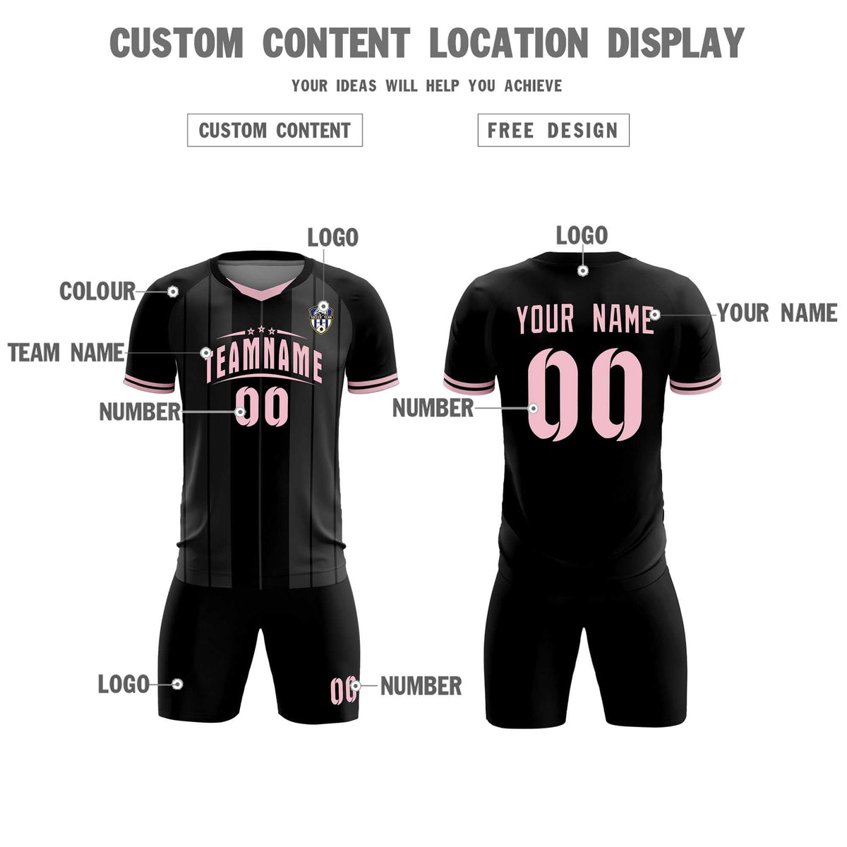 Custom Black Classic Striped Personalized Football Kit Jersey