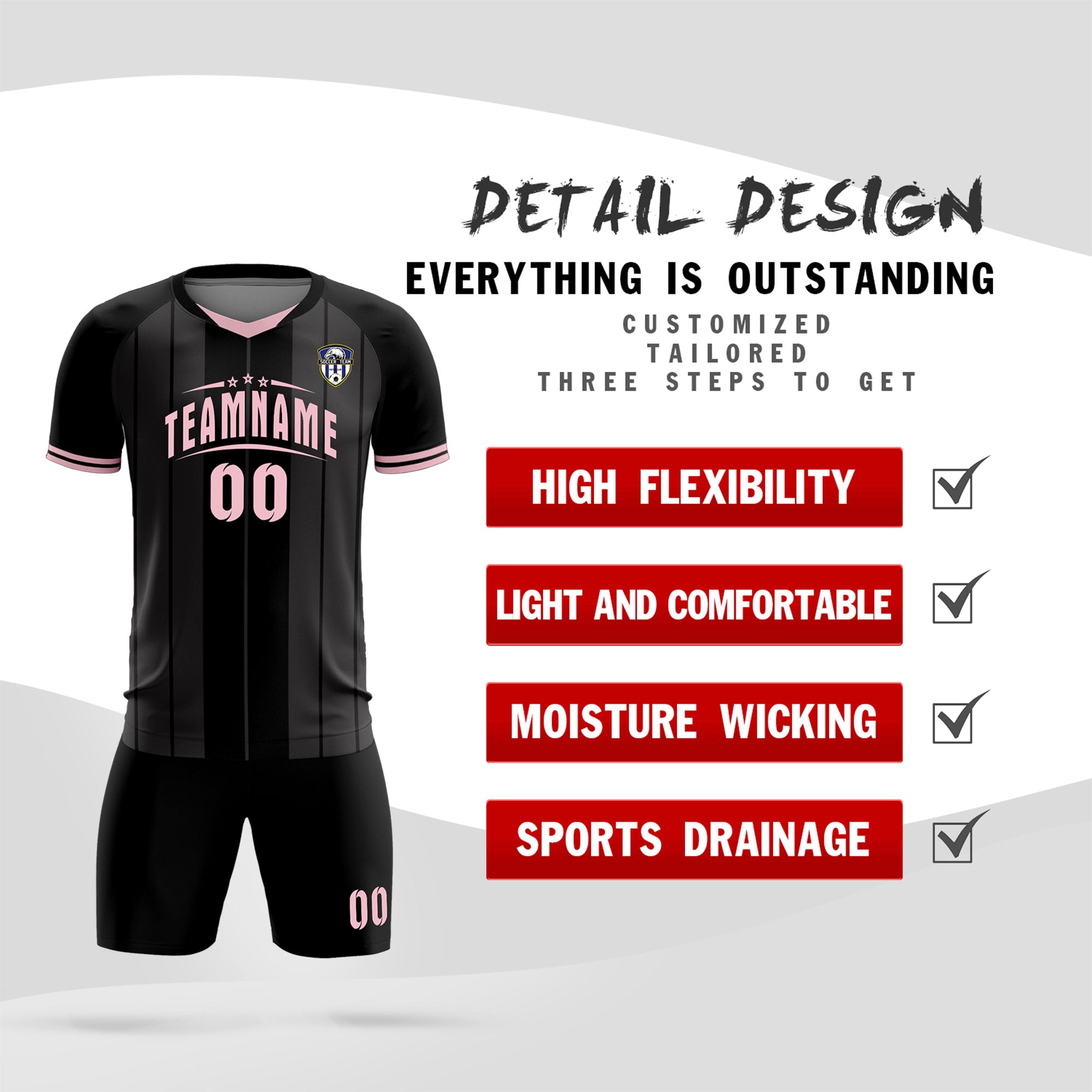 Custom Black Classic Striped Personalized Football Kit Jersey