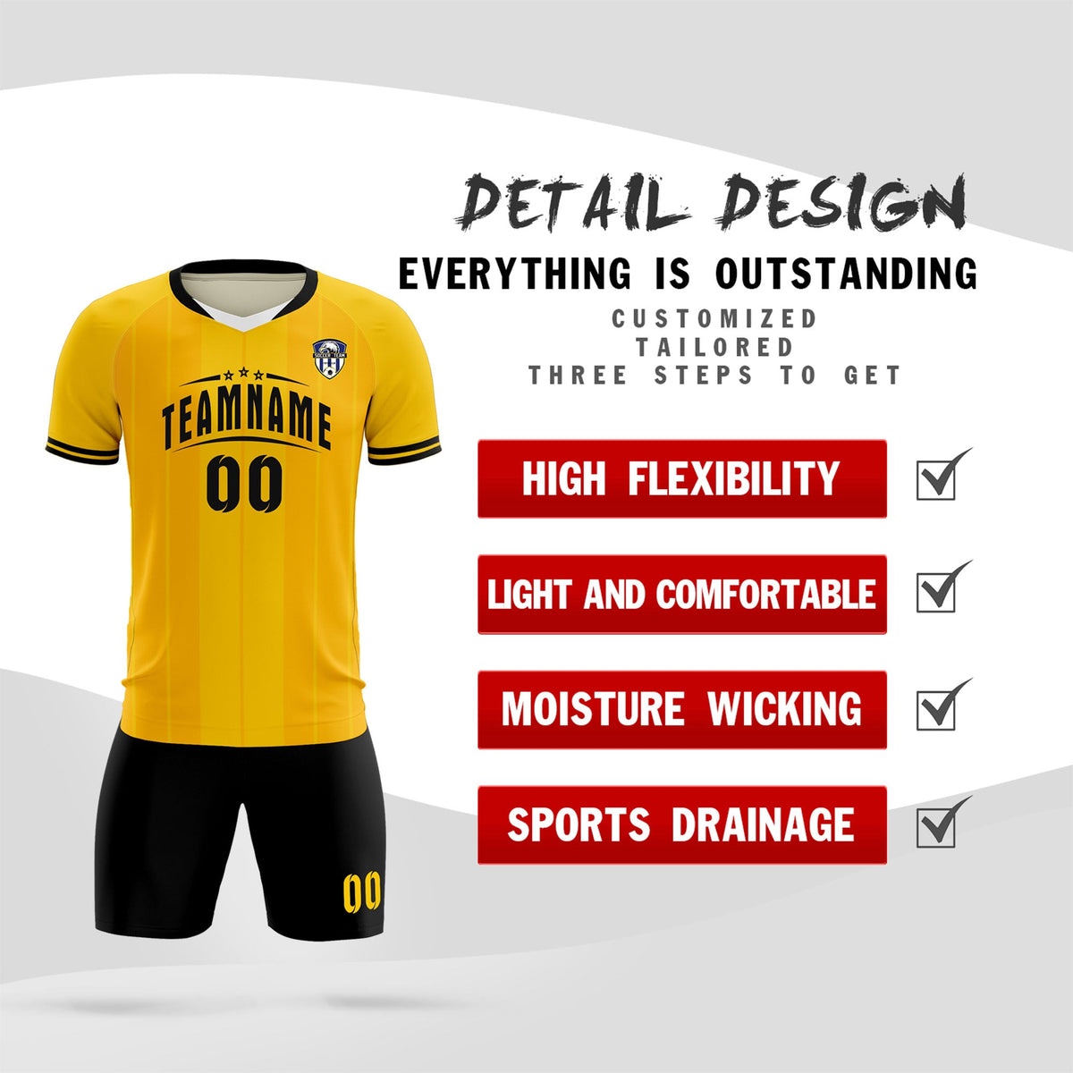 Custom Gold Classic Striped Personalized Football Kit Jersey