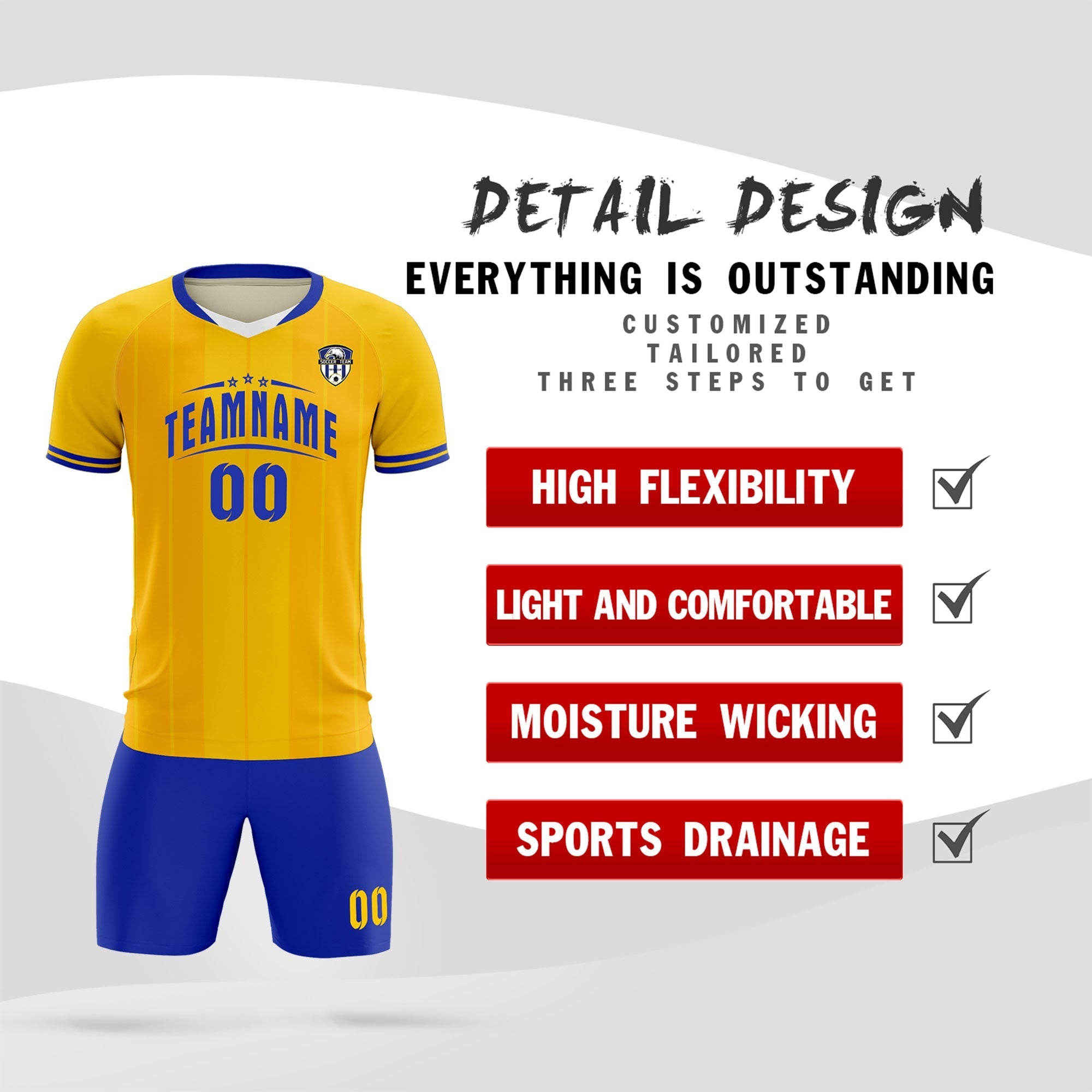 Custom Gold Classic Striped Personalized Football Kit Jersey