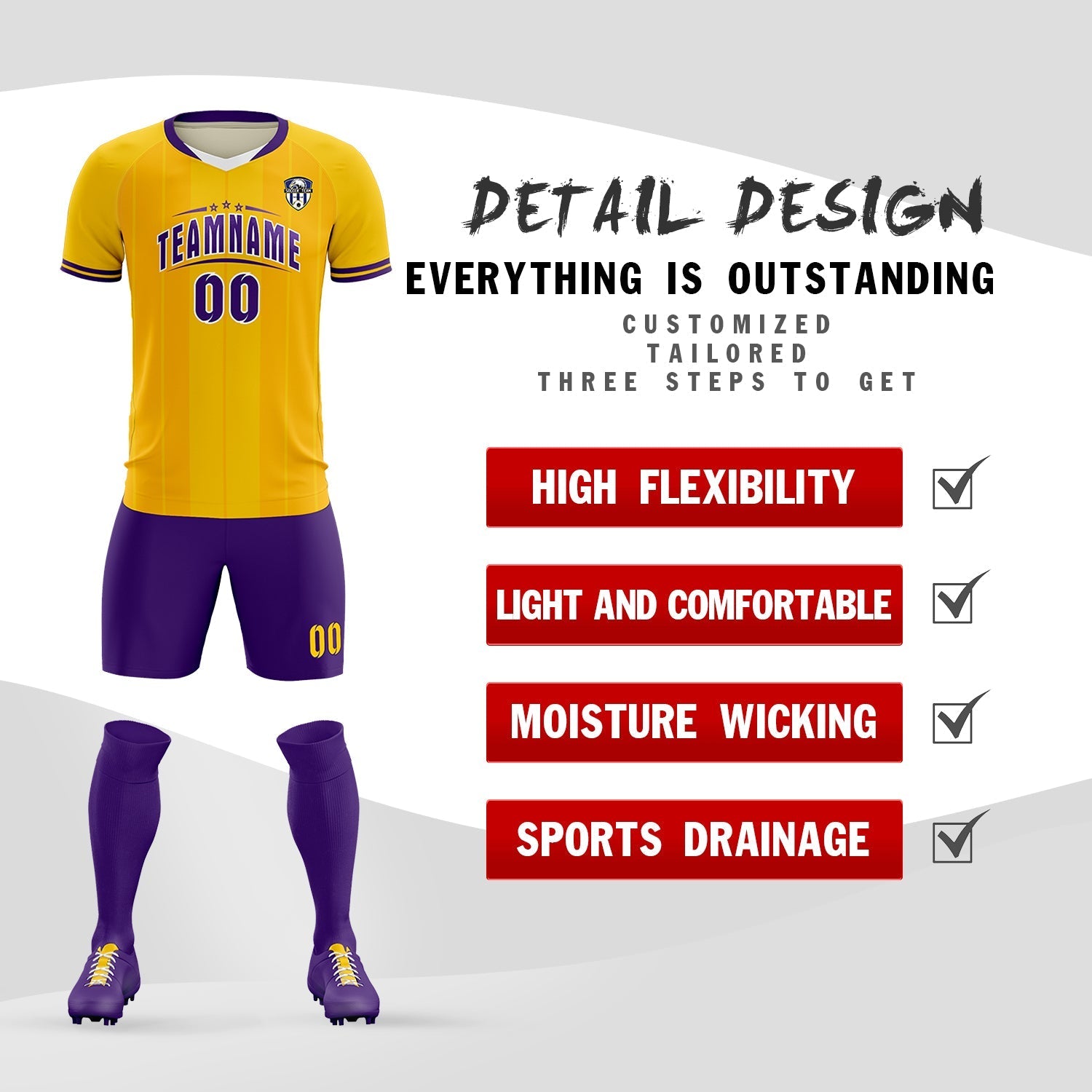 Custom Gold Classic Striped Personalized Football Kit Jersey