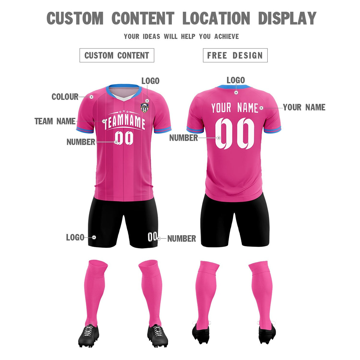 Custom Pink Classic Striped Personalized Football Kit Jersey