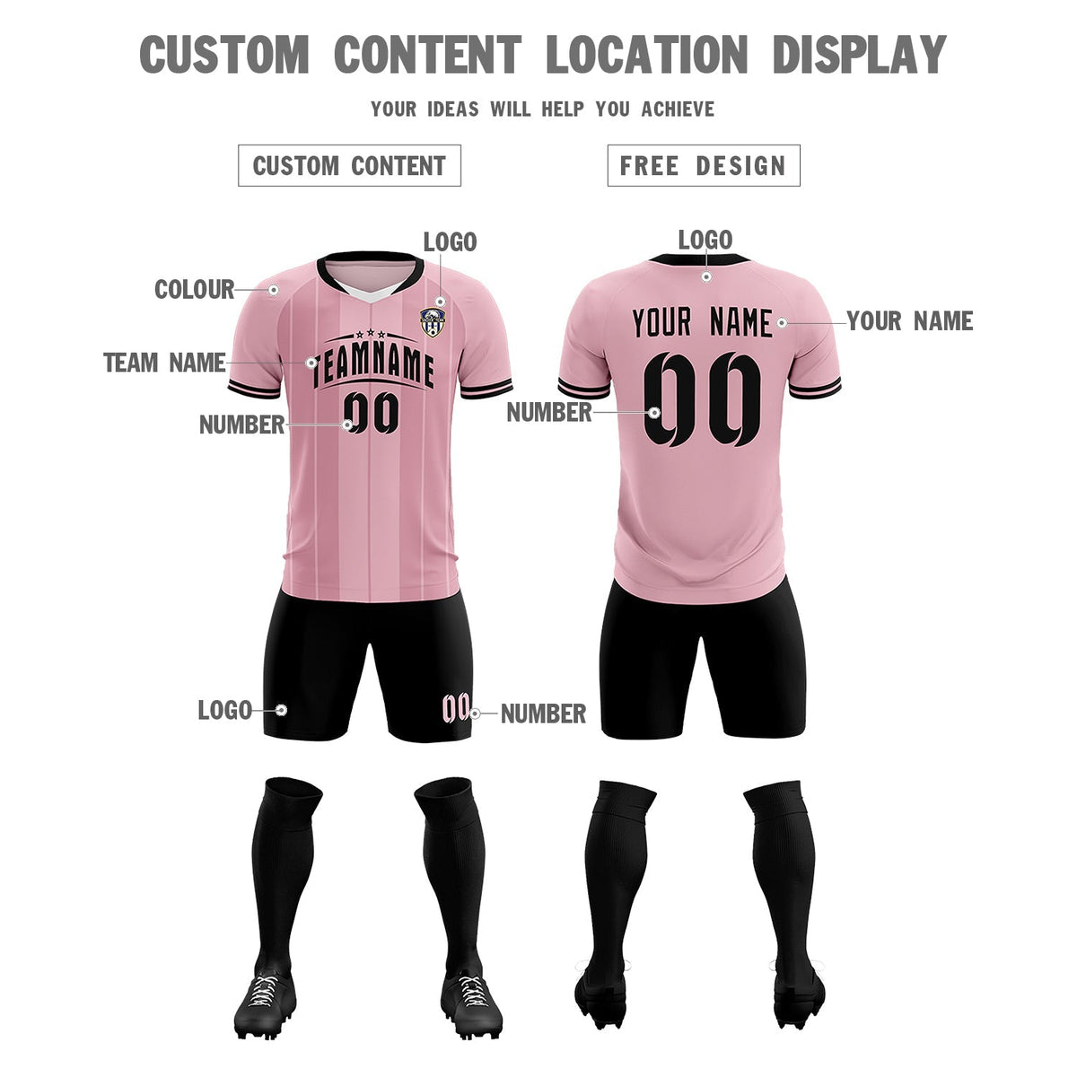 Custom Light Pink Classic Striped Personalized Football Kit Jersey