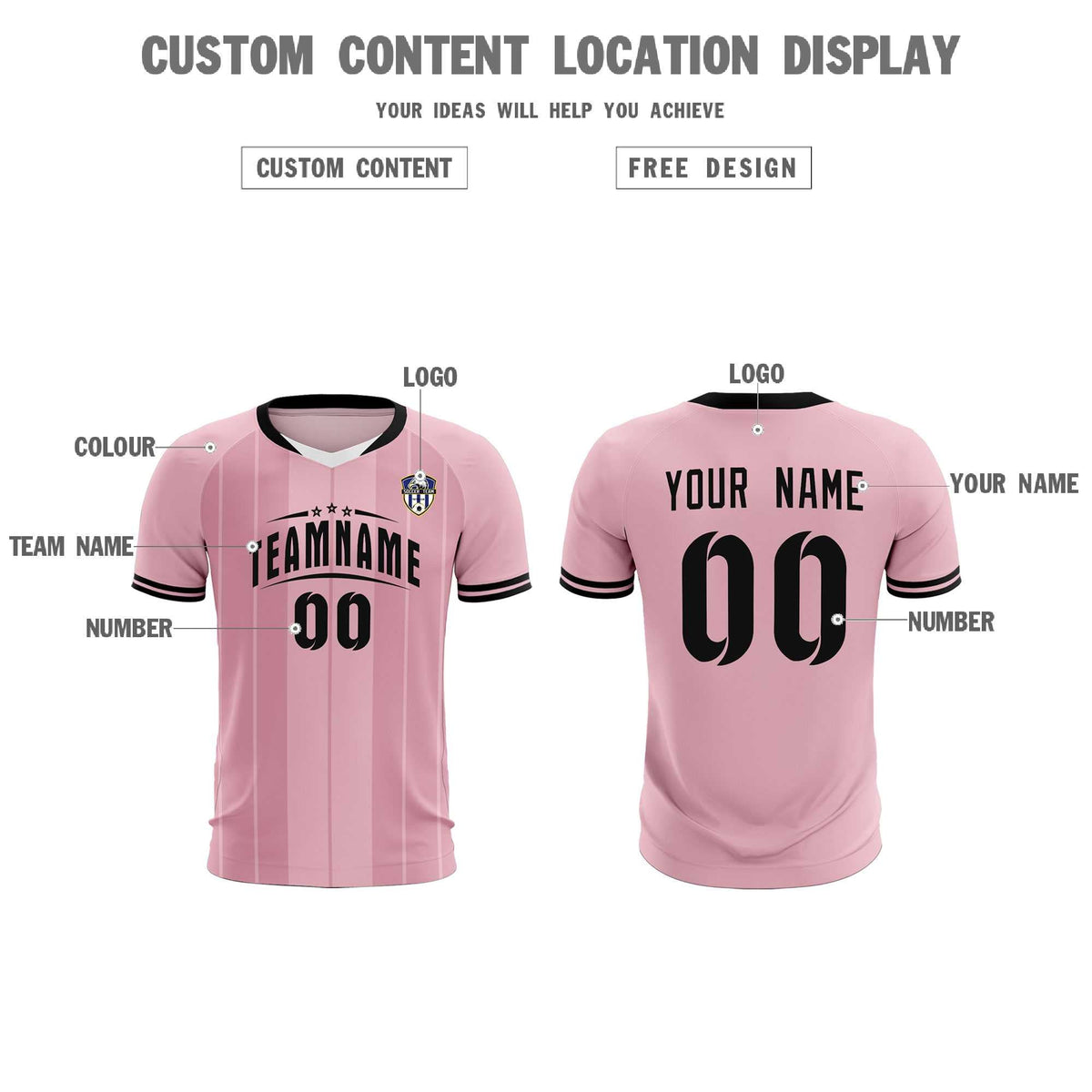 Custom Light Pink Classic Striped Personalized Football Kit Jersey