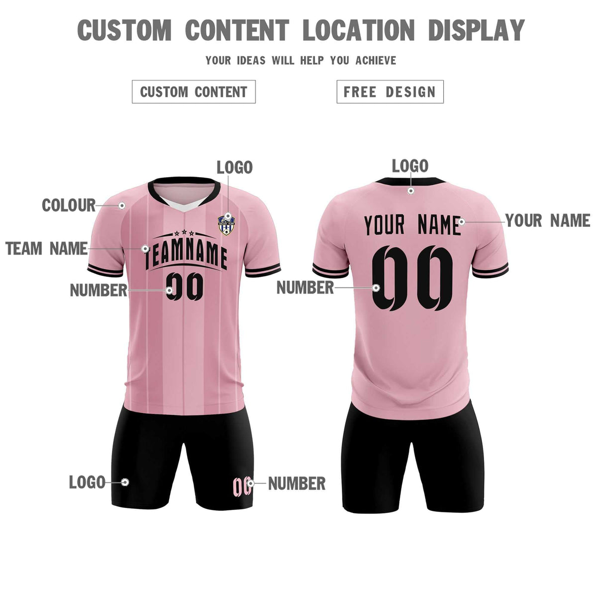 Custom Light Pink Classic Striped Personalized Football Kit Jersey
