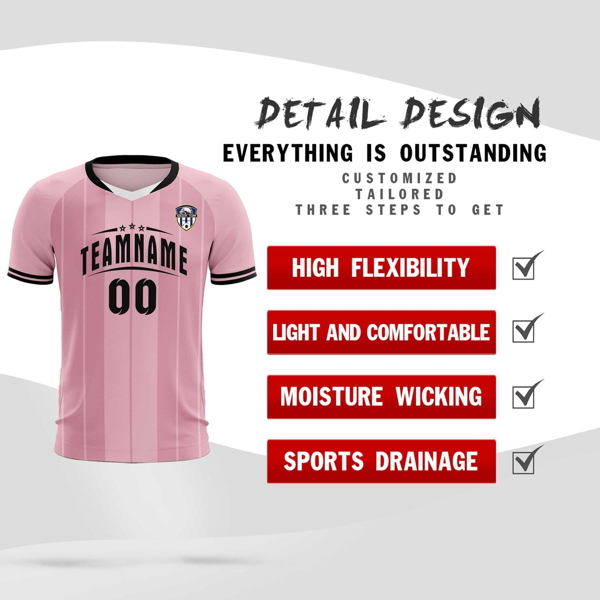 Custom Light Pink Classic Striped Personalized Football Kit Jersey