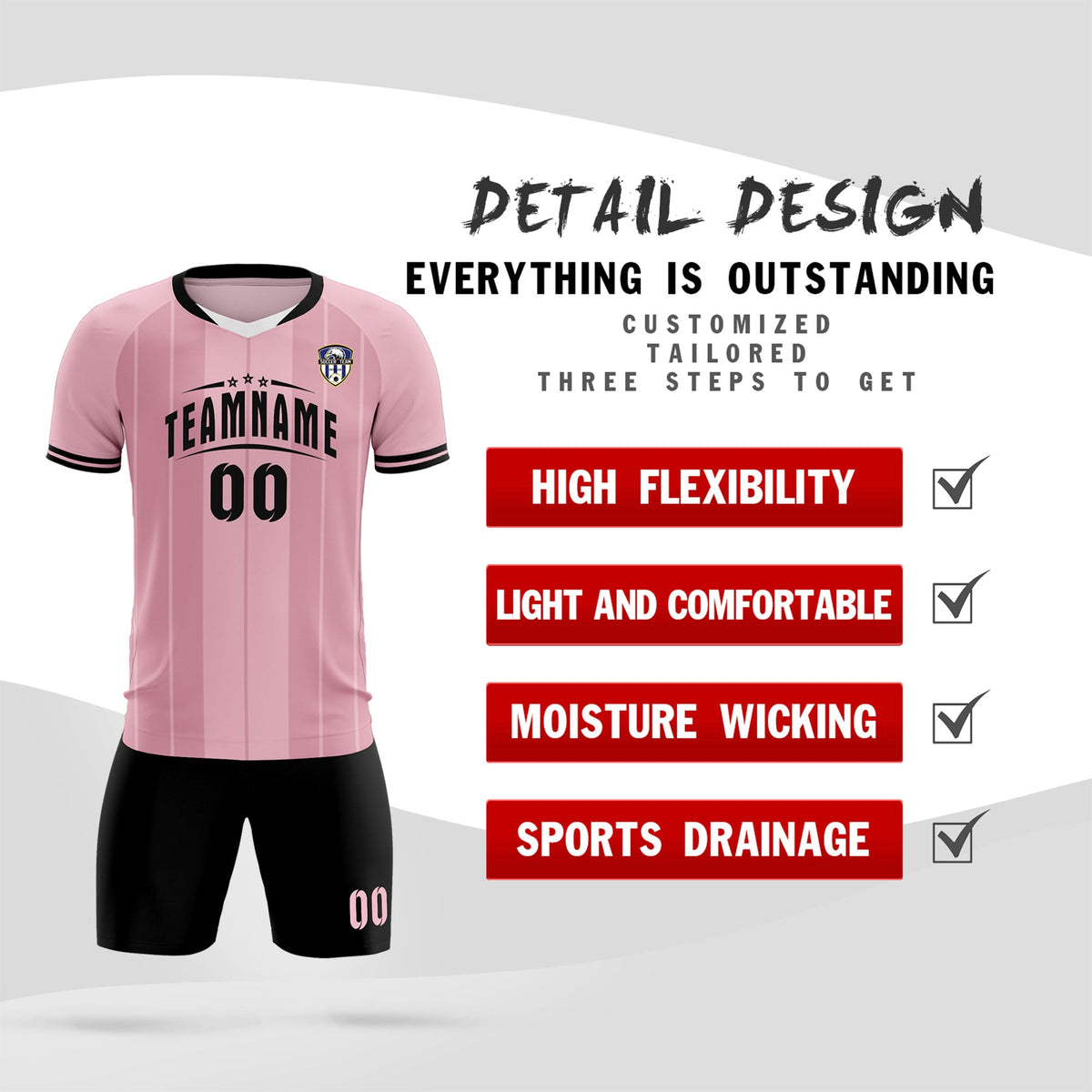 Custom Light Pink Classic Striped Personalized Football Kit Jersey