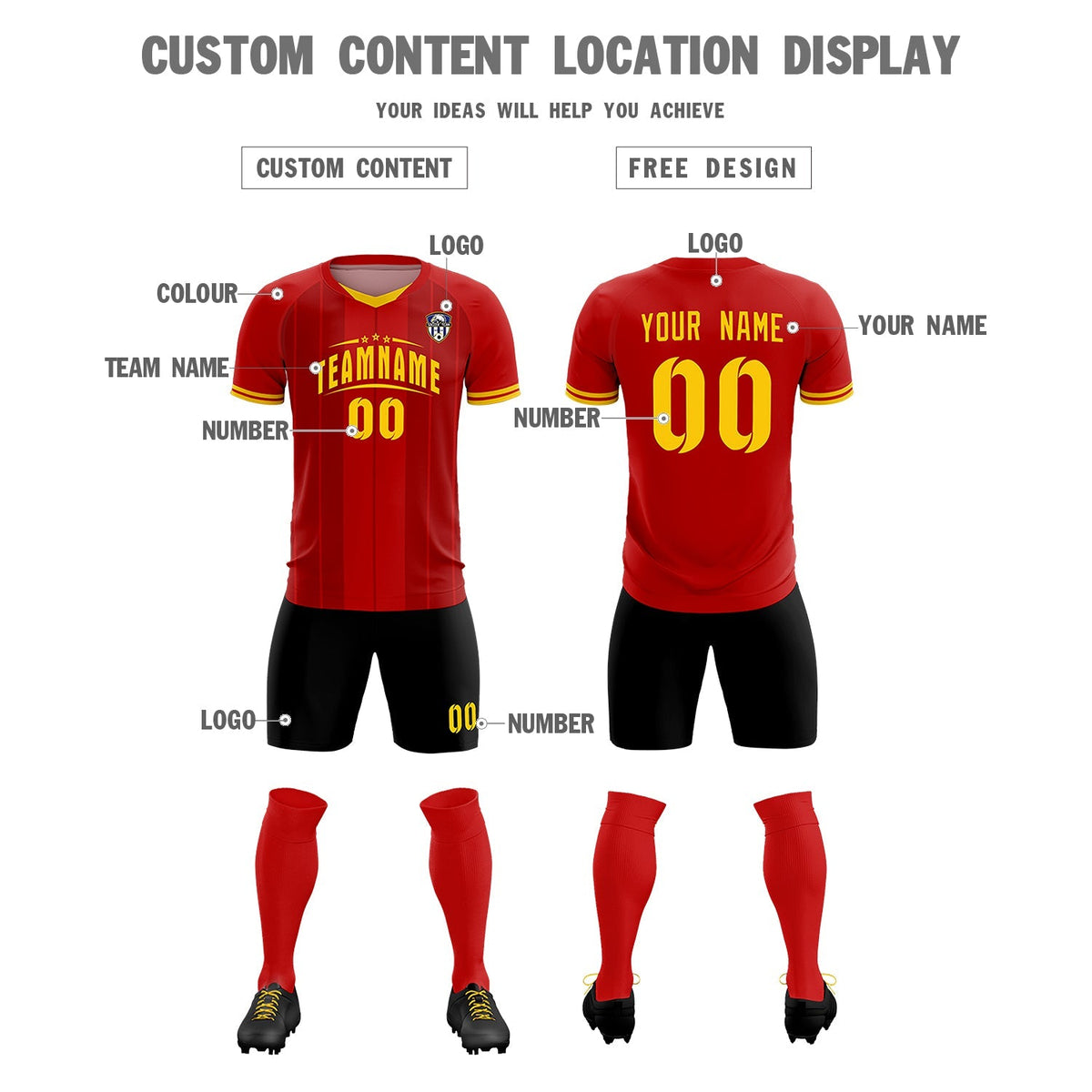 Custom Red Classic Striped Personalized Football Kit Jersey