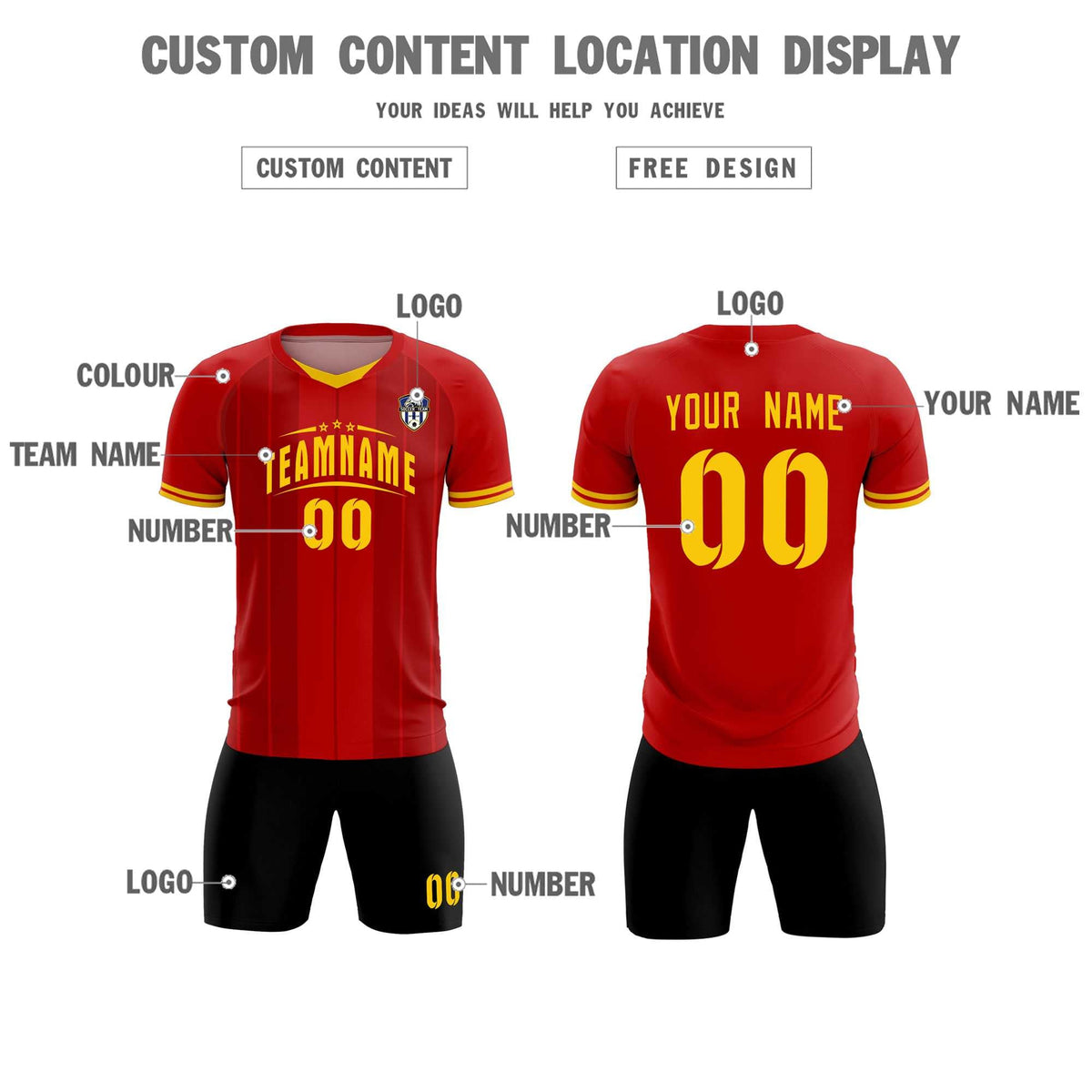 Custom Red Classic Striped Personalized Football Kit Jersey