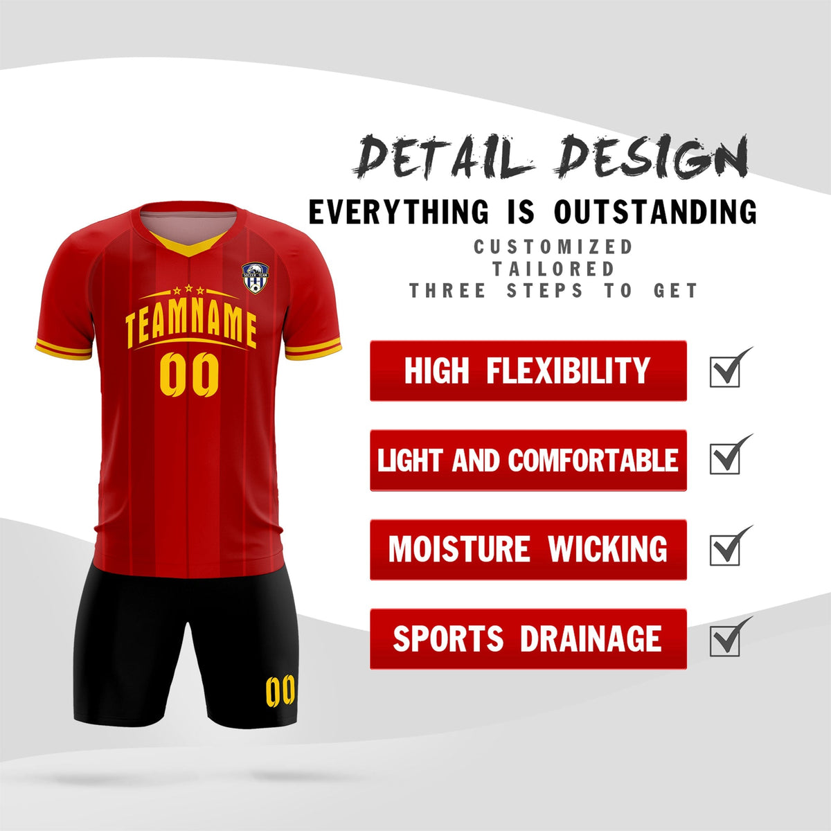 Custom Red Classic Striped Personalized Football Kit Jersey