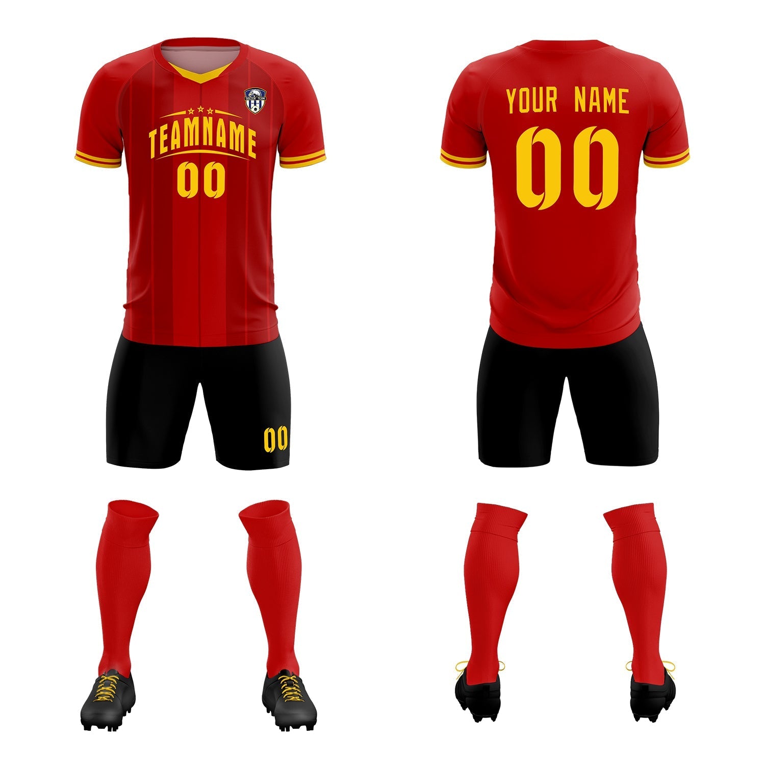 Custom Red Classic Striped Personalized Football Kit Jersey