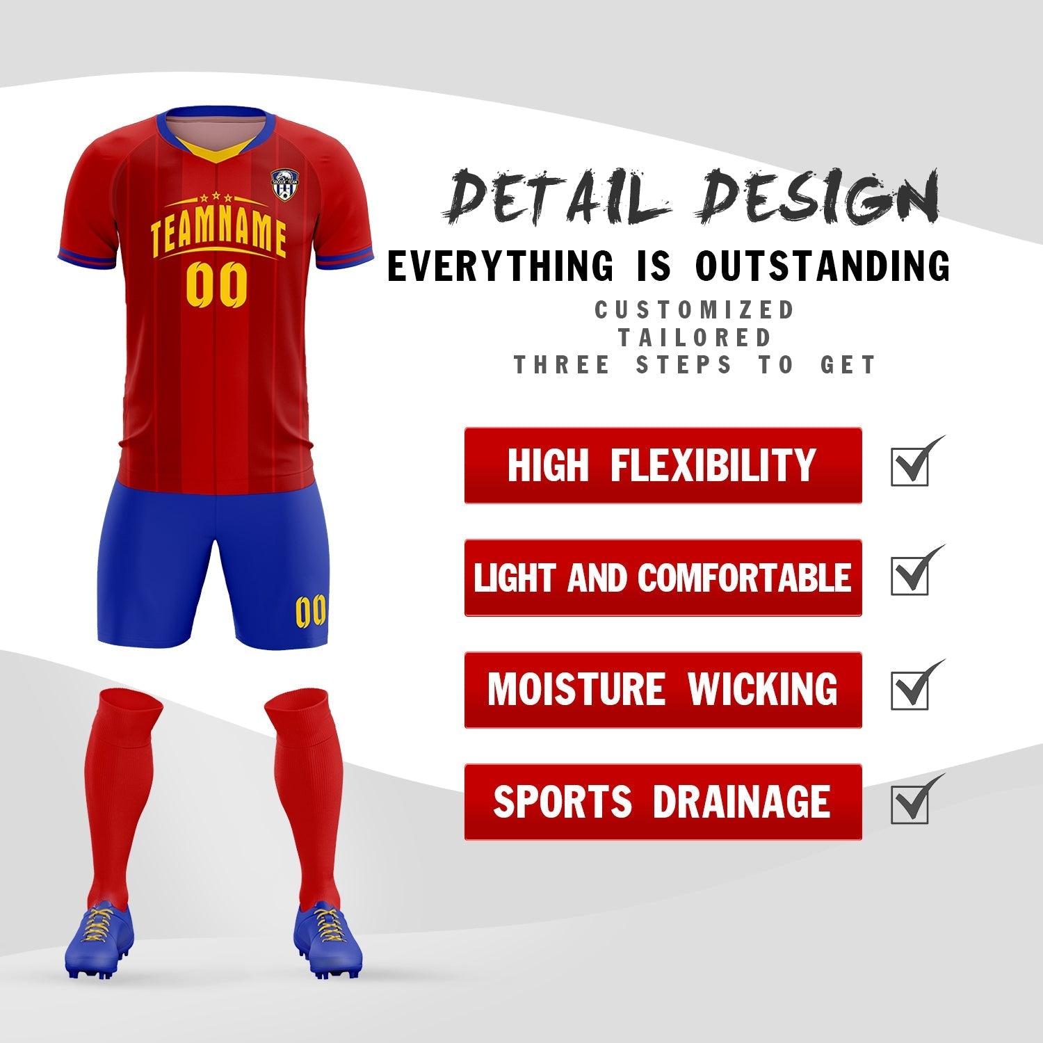 Custom Red Classic Striped Personalized Football Kit Jersey