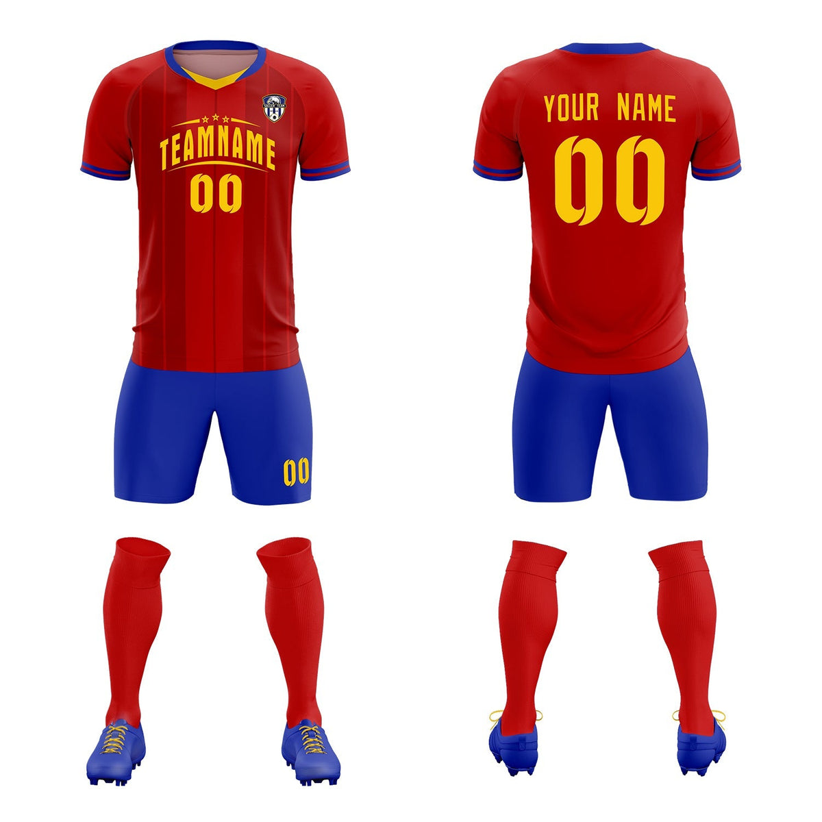 Custom Red Classic Striped Personalized Football Kit Jersey