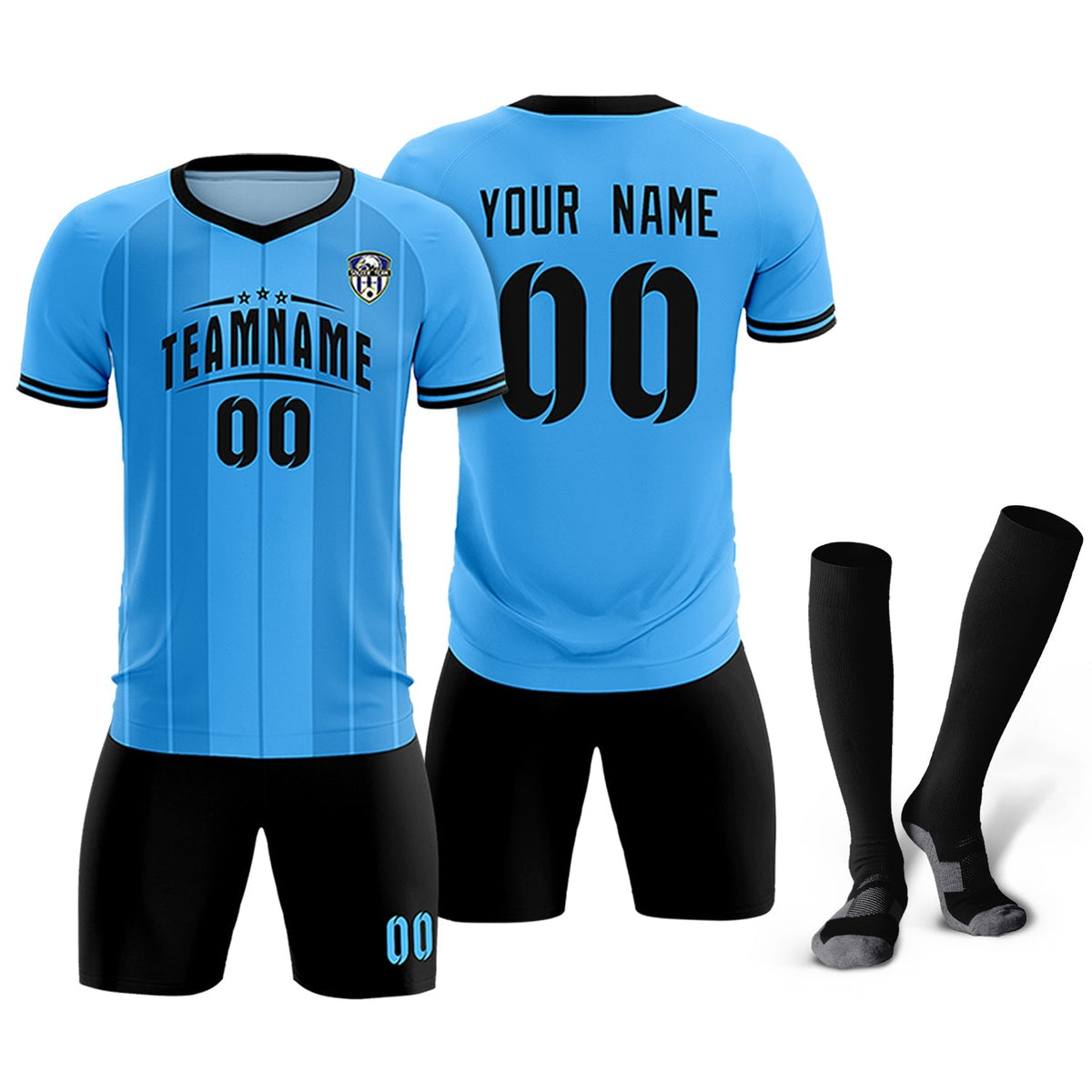 Custom Powder Blue Classic Striped Personalized Football Kit Jersey