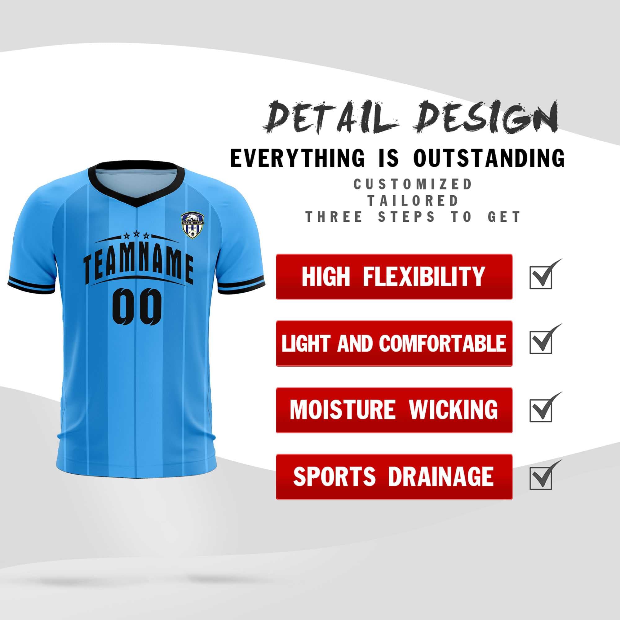 Custom Powder Blue Classic Striped Personalized Football Kit Jersey