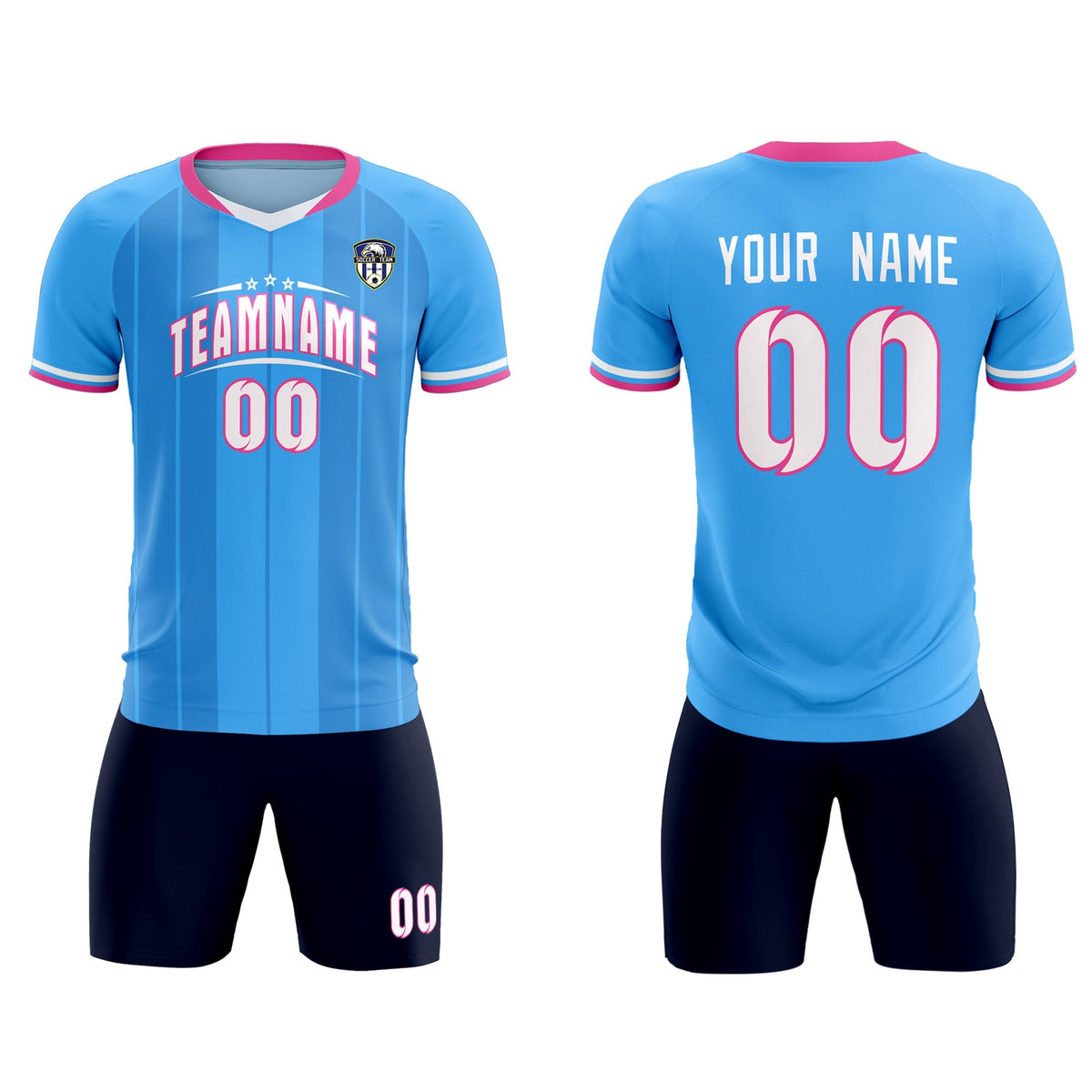 Custom Powder Blue Classic Striped Personalized Football Kit Jersey
