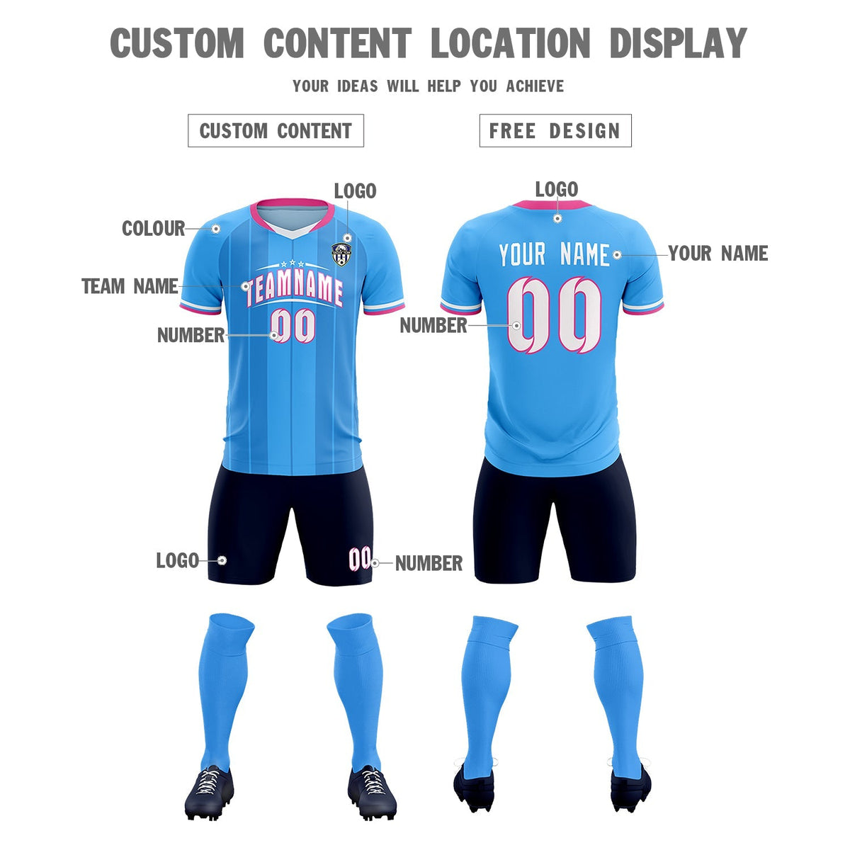 Custom Powder Blue Classic Striped Personalized Football Kit Jersey