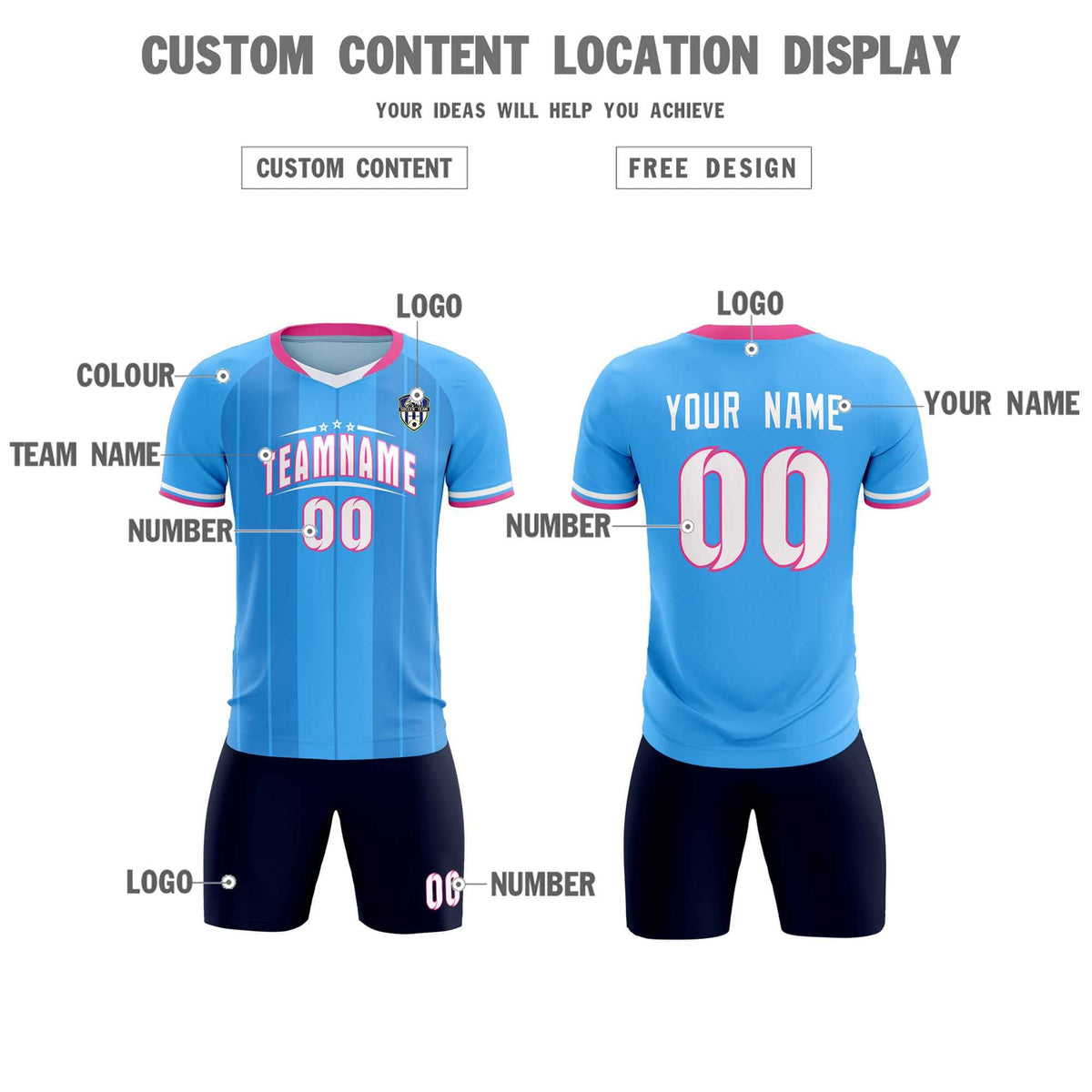 Custom Powder Blue Classic Striped Personalized Football Kit Jersey