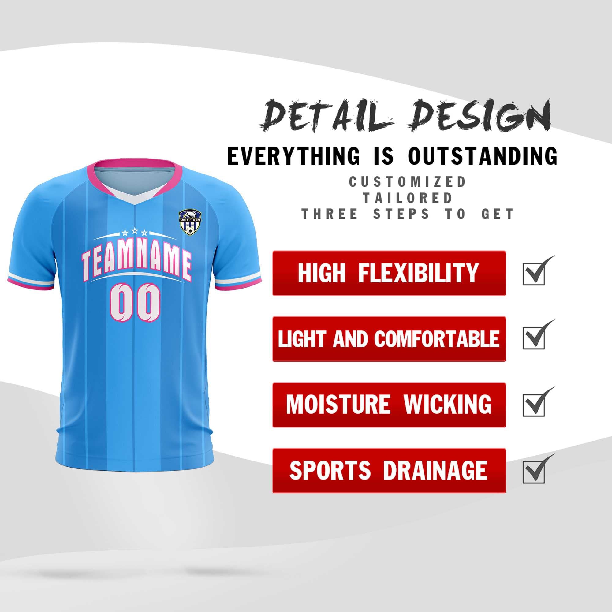 Custom Powder Blue Classic Striped Personalized Football Kit Jersey