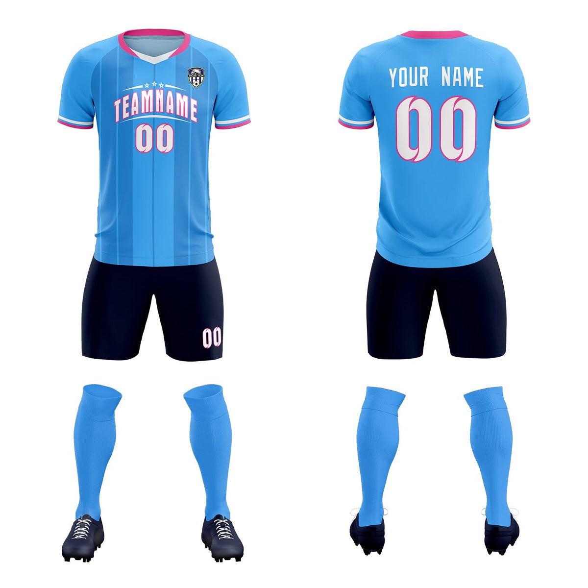 Custom Powder Blue Classic Striped Personalized Football Kit Jersey
