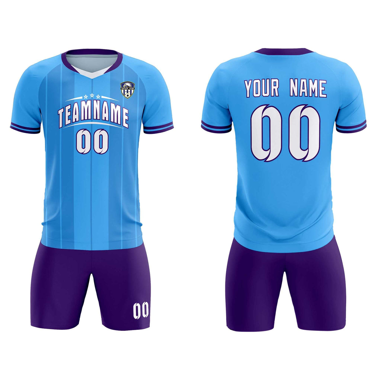 Custom Powder Blue Classic Striped Personalized Football Kit Jersey