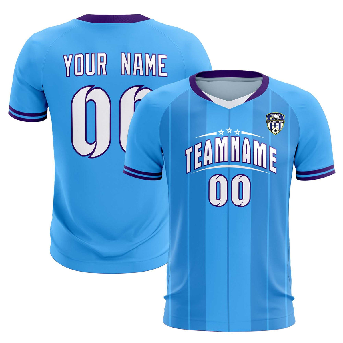 Custom Powder Blue Classic Striped Personalized Football Kit Jersey