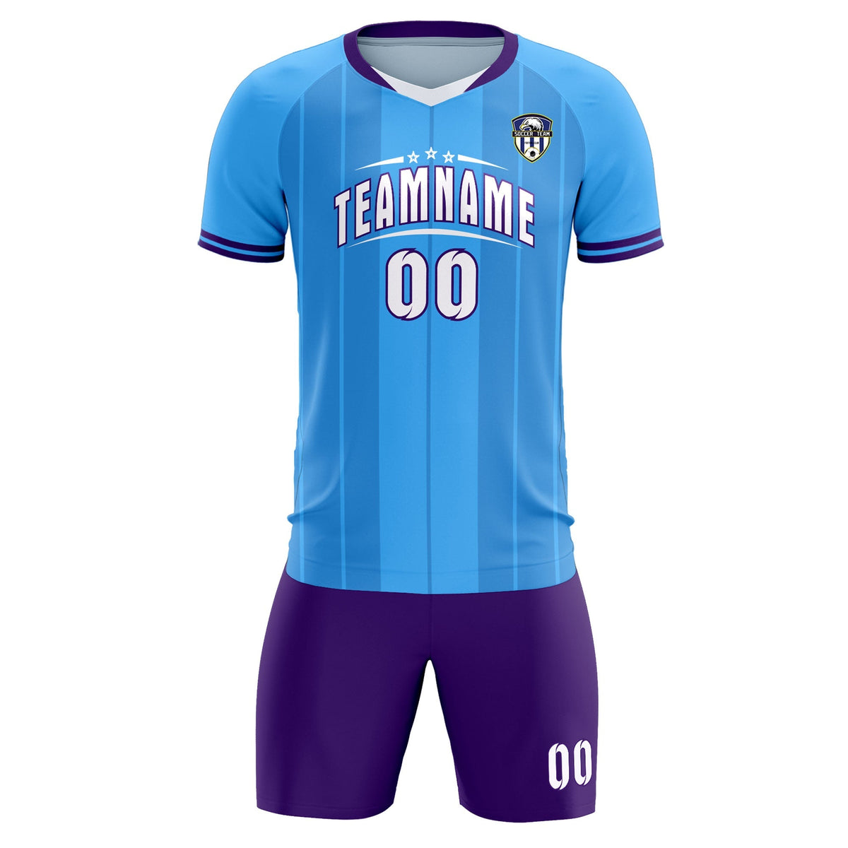 Custom Powder Blue Classic Striped Personalized Football Kit Jersey