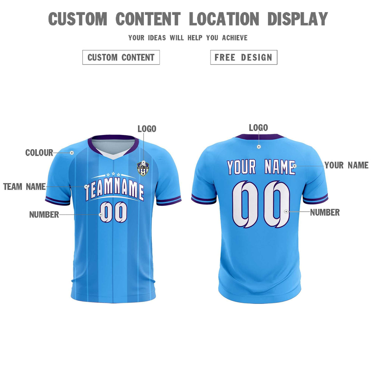 Custom Powder Blue Classic Striped Personalized Football Kit Jersey